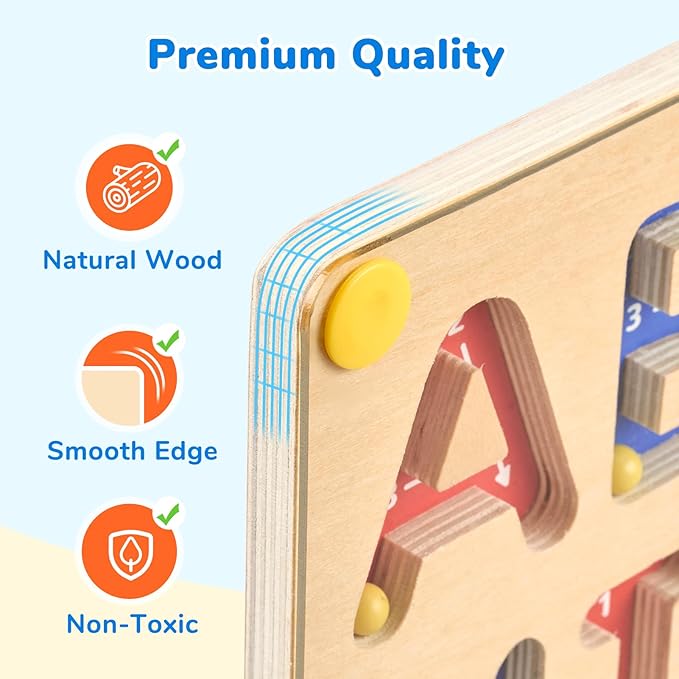 JoyCat Magnetic Letter Tracing Board, Wooden Alphabet Tracing Board for Toddlers ABC Magnets Letter Writing Practice, Magnetic Maze Preschool Learning Educational Toys for Kids 3-5-CubbioJoy