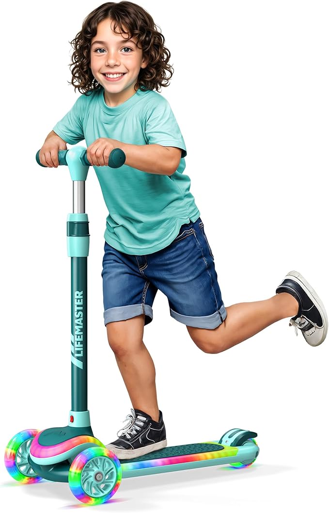 3-Wheel Kids Scooter with Multi-Color Lights on Deck & Wheels – 5-Height Adjustable Handlebar, Wide Anti-Slip Deck, Child Safety Certified, Boys & Girls Ages 3+ Supports Up to 150 lbs-CubbioJoy