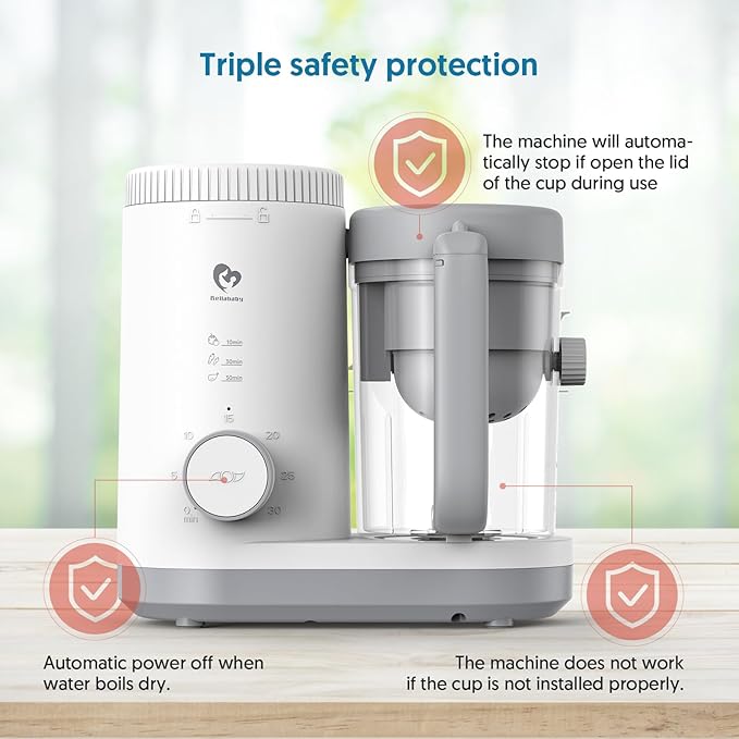 Baby Food Maker Bellababy Baby Food Processor, Puree Blender Steamer with Reversible Steam Basket, One Button Easy Operation & Large Opening for Easy Cleaning-CubbioJoy