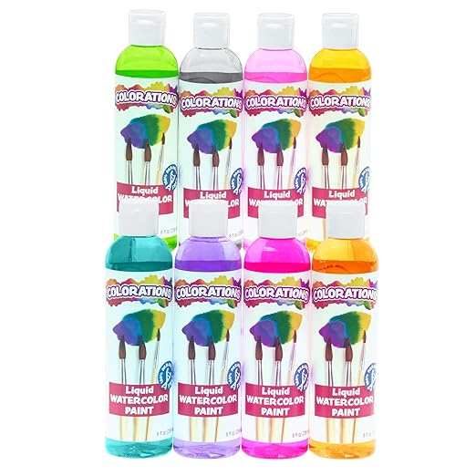 Colorations PLWS Liquid Watercolor Paint, 8 fl oz, Set of 8, Non-Toxic, Painting, Kids, Craft, Hobby, Fun, Water Color, Posters, Cool effects, Versatile, Gift-CubbioJoy