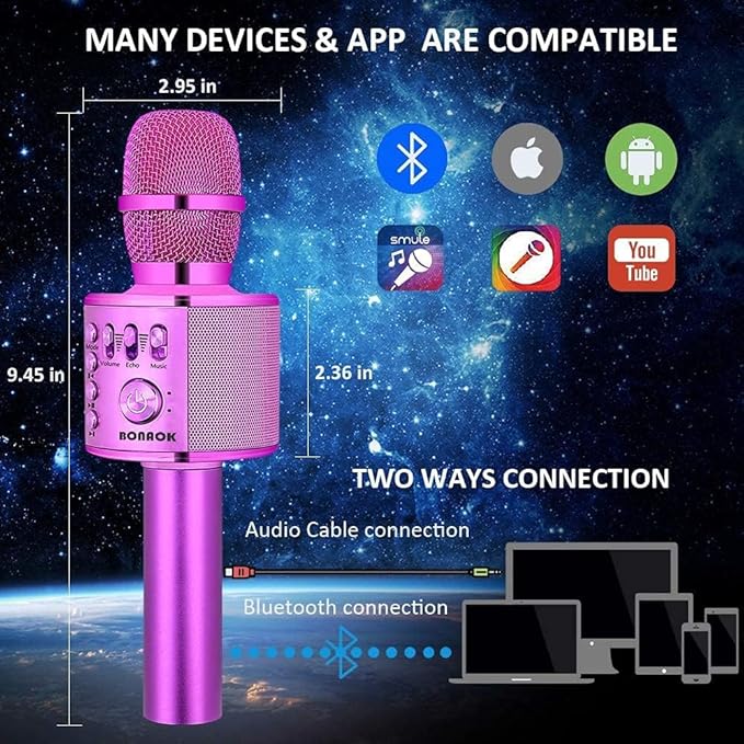 BONAOK Wireless Bluetooth Karaoke Microphone,3-in-1 Portable Handheld Karaoke Mic Speaker Machine Birthday Home Party for PC or All Smartphone (Q37 Purple)-CubbioJoy