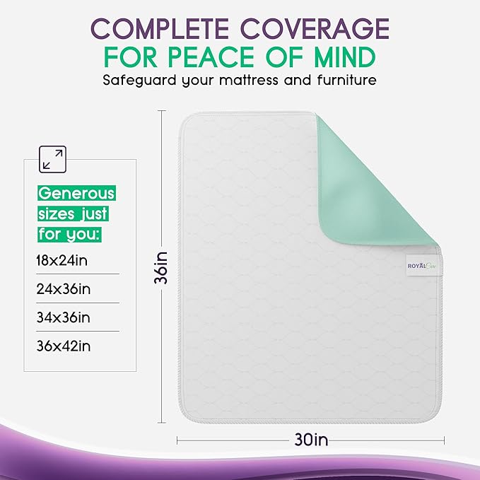 Incontinence Bed Pads - Reusable Waterproof Underpad Chair, Sofa and Mattress Protectors - Highly Absorbent, Machine Washable - for Children, Pets and Seniors (30x36 (Pack of 4), Multi-Color)-CubbioJoy