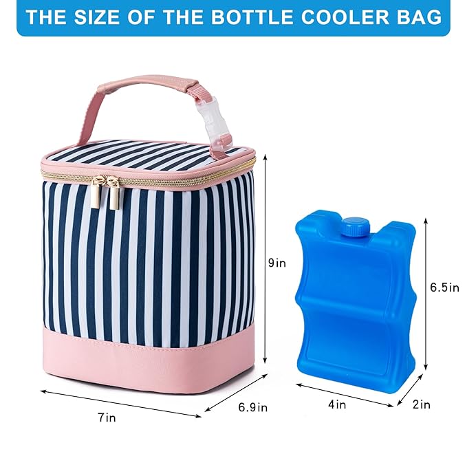 Breastmilk Cooler Bag with Ice Pack Fits 4 Baby Bottles Up to 9 Ounce, Baby Bottle Cooler Bag Suitable for Nursing Mom Daycare, Straps-CubbioJoy