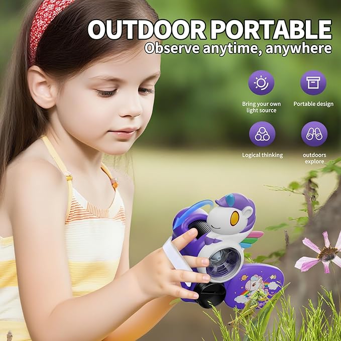 1600X Handheld Microscope for Kids 2" IPS Screen Kit Mini Pocket Digital Microscopes STEM Science with Slides Photo Video Rechargeable Portable Scope Gift for Ages 6-12 (Purple)-CubbioJoy