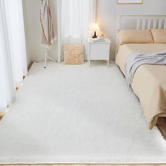 6x9 White Area Rugs for Living Room, Fluffy Shaggy Rug for Bedroom, Anti-Skid High Pile Indoor Carpet for Nursery, Kids Room, Bedside, Home Decor-CubbioJoy