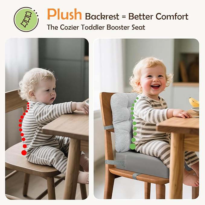 Booster Seat for Kitchen Chair with Comfy Backrest Pillow and Adjustable Safety Buckles,Non-Slip Kid Toddler Booster Seat for Dining Table, PU Travel Baby Booster Cushion Chair-CubbioJoy