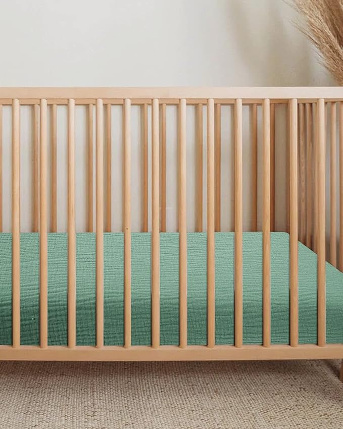 Bassinet Sheet for Baby Boy and Girl, Fitted Sheets for Rectangle, Oval, Hourglass Bassinet Mattress, Muslin Moses Basket Sheets with Neutral Style (Roman Green)-CubbioJoy