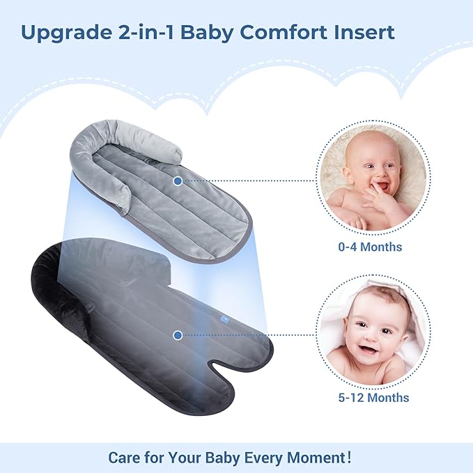 COOLBEBE New 2-in-1 Babybody Supports for Baby Newborn Infants - Extra Soft Stroller Cushion Pads Car Seat Insert, Seasons, Black-CubbioJoy