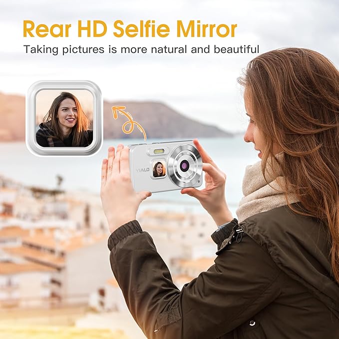 4K Digital Camera for Teens, FHD 64MP Digital Camera for Kids with 64GB SD Card, 18X Digital Zoom Cameras for Photography, Point and Shoot Video Camera for Kids, White-CubbioJoy