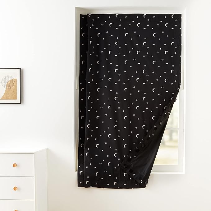 Amazon Basics Portable Blackout Curtain Shade with Suction Cups, 50" W x 78" L, 1-Pack, Moon and Stars-CubbioJoy