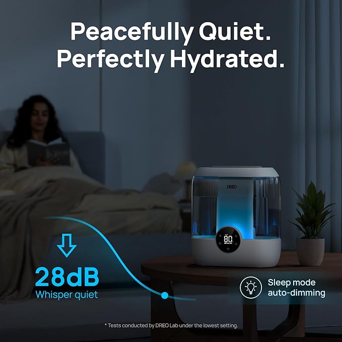 Dreo Smart Humidifiers for Bedroom, 6L Top Fill Supersized Cool Mist Humidifier for Large Room, 60 Hour Runtime, Quiet Ultrasonic Humidifiers for Plants, Baby, Nursery, Indoor, Home, Night Light, Gray-CubbioJoy