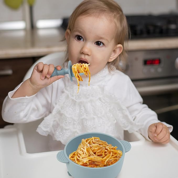 Baby Spoons and Forks Feeding Set, 6 Pack Silicone First Stage Self Feeding Toddler Utensils, BPA Free, Baby Led Weaning Supplies for Training Spoons-CubbioJoy