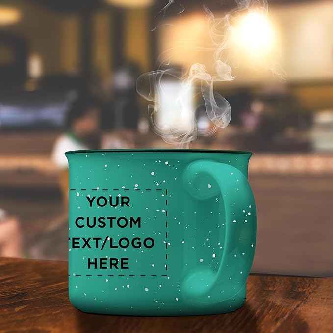 DISCOUNT PROMOS Custom Ceramic Campfire Coffee Mugs 13 oz. Set of 10, Personalized Bulk Pack - Perfect for Tea, Espresso, Cappuccino, Hot Cocoa - Mint-CubbioJoy