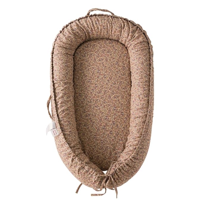 Infant Lounger, Baby Nest Cover for Baby Girls & Boys, Newborn Essentials for Baby 0-18+ Months, 100% Cotton Breathable (Brown Blossom_, Cotton_Muslin)-CubbioJoy