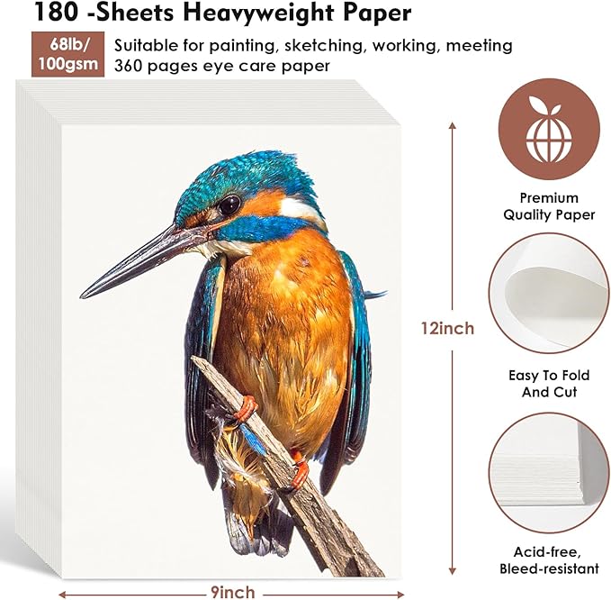 180 Sheets Sketch Paper, 9" x 12" Acid Free Artist Art Easel Drawing Painting Writing Sketching Book Paper Bulk, Study Essentials College Office School Supplies for Kids Students Adults Beginners-CubbioJoy