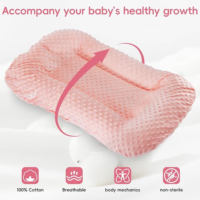Baby Lounger for Newborn,Baby Nest for Newborn Soft Cotton Breathable for Playtime & Relaxation,Flat Babies Essentials Gifts Newborn Lounger for Boys & Girls 0-12 Months(Pink Bean)-CubbioJoy