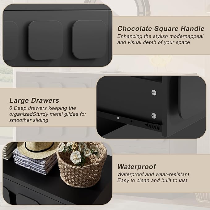 Anbuy Black Baby Dresser for Bedroom, Dresser for Baby with 6 Drawers, Storage and Organization Unit with Square Handles, for Nursery, Kids-CubbioJoy