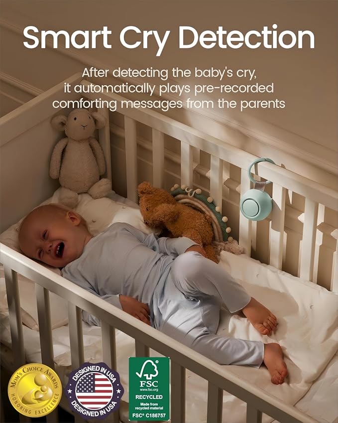 2025 Mom's Choice Awards, Portable Sound Machine for Baby Adult, AI Cry Detection, 18 Soothing Sound, Bluetooth Rechargeable White Noise Machine for Home Office Travel, Nursery Light, Green-CubbioJoy
