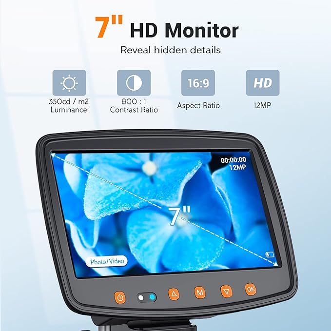 Digital Microscope with 7" LCD Screen,1500X Magnification Soldering Microscope with HDMI,Coin Microscope with 12MP Image Sensor,Windows/Mac/TV Compatible（32GB Card）-CubbioJoy