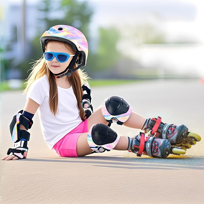 Adjustable Kids Bike Helmet with Knee & Elbow Pads Set, Color Gradient Design for Boys and Girls Aged 3-14+, for Skateboarding, Scooter, Roller & Inline Skating, Longboard-CubbioJoy