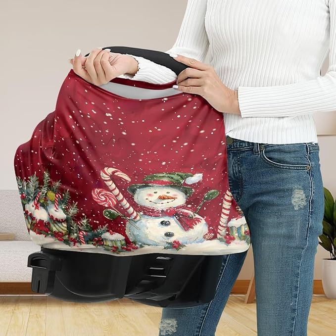 Binienty Snowman Car Seat Covers for Baby Boys Girls Infants,Christmas Snowman Carseat Canopy Cover Stretchy Breathable Babies Stroller Cover Canopies,Baby Shower Gifts-CubbioJoy