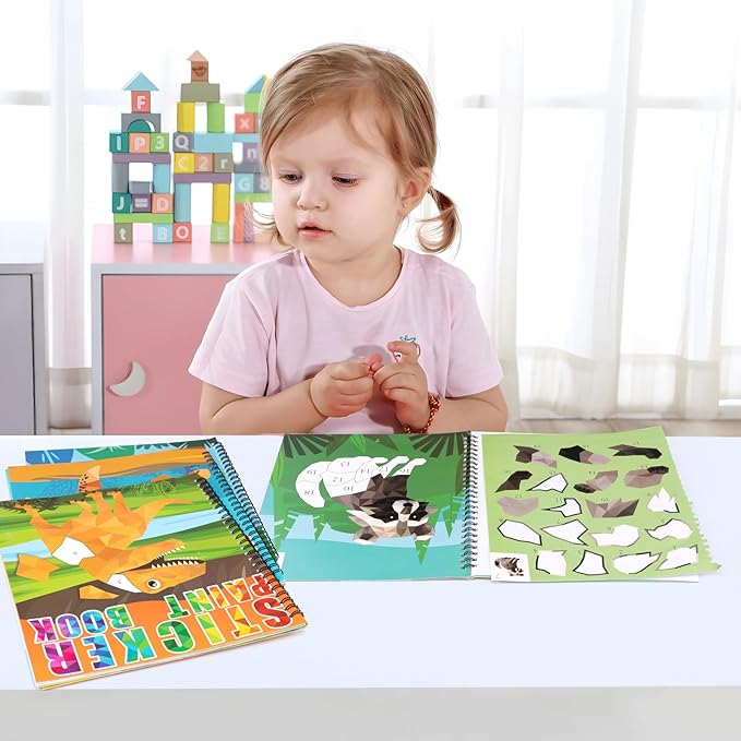 90shine 4PCS Sticker Books for Kids Ages 4-8 Includes Underwater Pet Dinosaur Rainbow Themed Multiple Designs Party Gift Create 44 Pictures-CubbioJoy