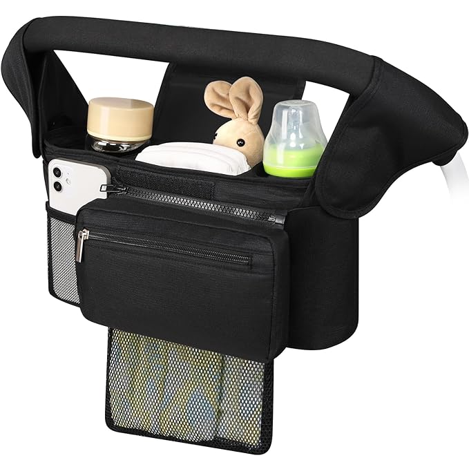 Accmor Universal Stroller Organizer with Insulated Cup Holder Detachable Phone Bag and Shoulder Strap,Stroller Bag Caddy Organizer Fits for Uppababy, Baby Jogger, Britax Strollers-CubbioJoy