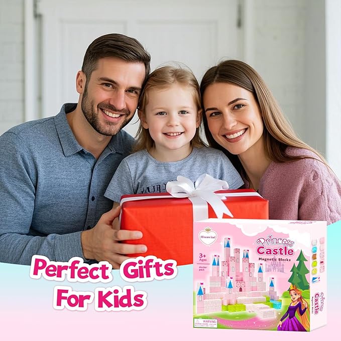 64 Pcs Magnetic Blocks-Princess Castle Collection World,Magnetic Building Blocks for 3+ Year Old Boys & Girls, Creative STEM Sensory Toys,Christmas Birthday Gifts for Kids Ages 3-8-CubbioJoy