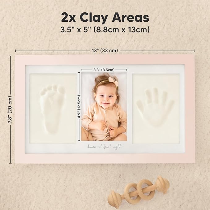 Baby Hand and Footprint Kit - Clay Handprint Keepsake Frame, Newborn Nursery Picture Frame, Personalized New Mom Gifts for Baby Shower & Registry (Petal Pink)-CubbioJoy