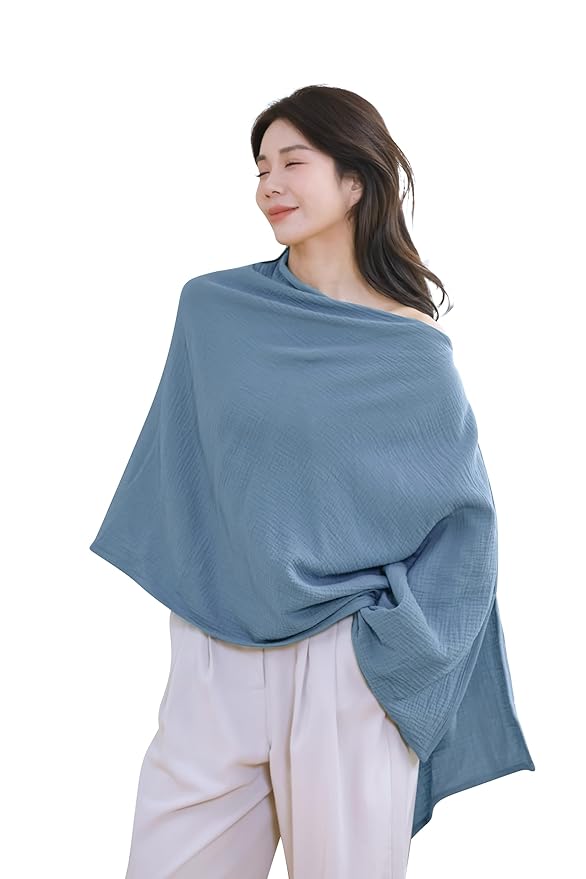 2-Pack Nursing Covers for Breastfeeding, 100% Organic Cotton Muslin Breastfeeding Cover, Multi-Use Nursing Scarf, Car Seat Canopy, Stroller Cover, Soft Breathable Baby Blanket Grey-CubbioJoy