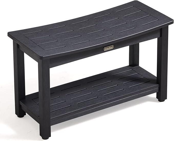 30'' Waterproof Shower Stool, Poly Lumber Shower Bench Seat for Shaving Legs, HDPS Plastic Bath Chair Seat, Non-Slip & No Maintenance, Black, Weight Capacity 700LBS (30 x 13 Inches)-CubbioJoy