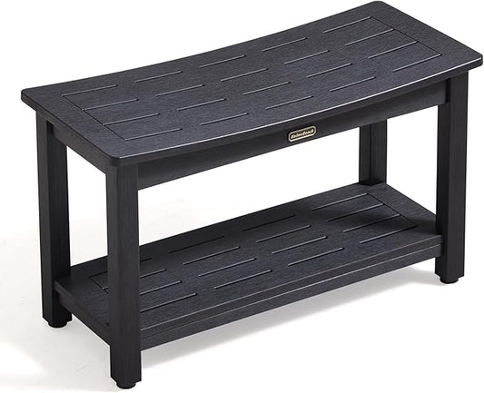 30'' Waterproof Shower Stool, Poly Lumber Shower Bench Seat for Shaving Legs, HDPS Plastic Bath Chair Seat, Non-Slip & No Maintenance, Black, Weight Capacity 700LBS (30 x 13 Inches)-CubbioJoy