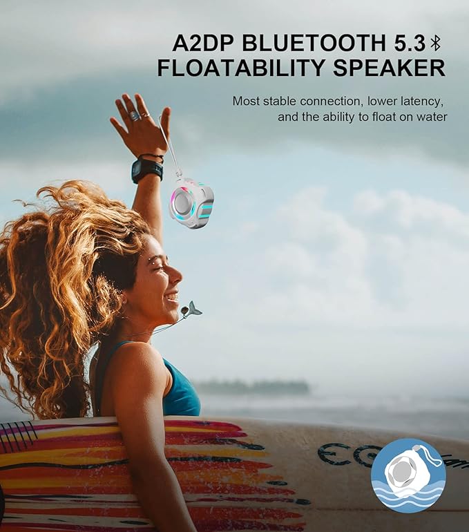 comiso Shower Bluetooth Speaker, IPX7 Waterproof Speaker with Multiple Light, Floating, Wireless Speakers with Punchy Bass and Loud HD Sound 2000mAh for Travel Beach Shower, Gift for Men, Women-CubbioJoy