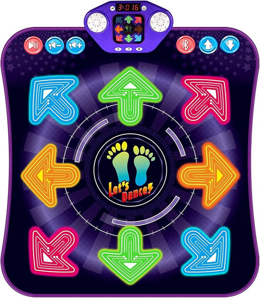 Dance Mat Toys for 3-12 Year Old Girls Boys, Dance Pad with Light Up 8-Buttons & Bluetooth, Music Dance Game with 7 Game Modes, Christmas Birthday Gifts for 3 4 5 6 7 8 9 10+ Year Old Girls Boys-CubbioJoy