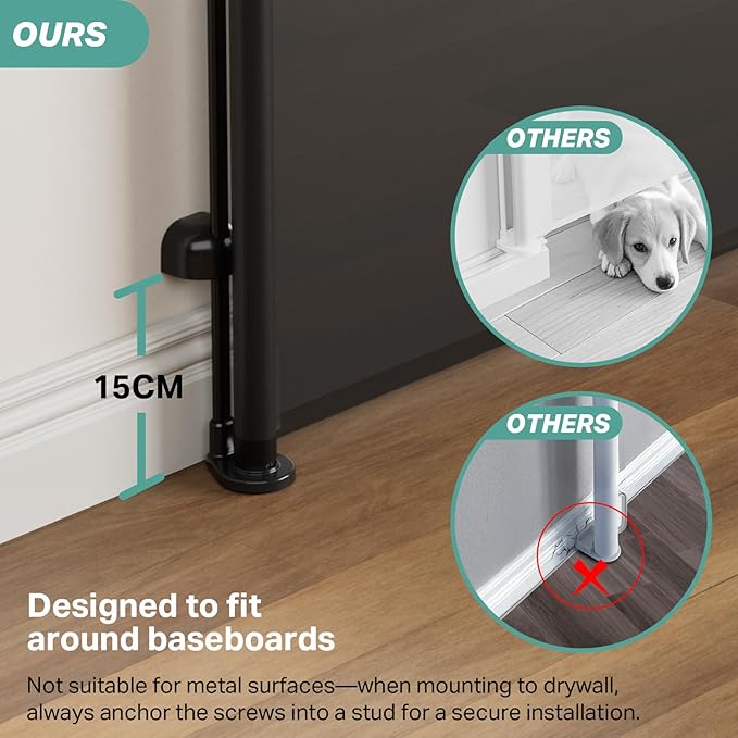 Cumbor Retractable Baby Gates for Stairs, Mom Choice Award Winner-55 Wide Mesh Dog Gate for Doorways, 34" Tall Easy to Use Pet Fence for The House, Toddler Safety Essentials Indoor&Outdoor, Black-CubbioJoy