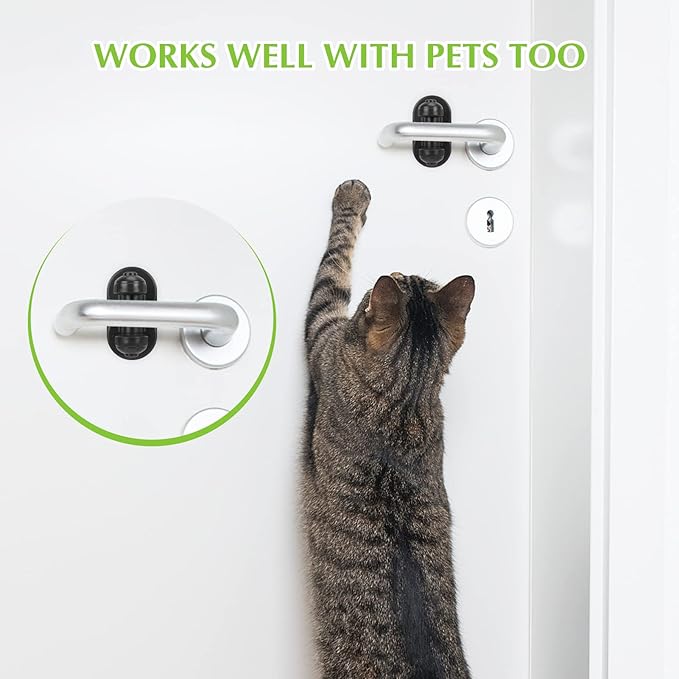 Child Proof Door Lever Lock, 4 Pack Door Locks for Kids Safety, Door Knob Child Proof, Baby Proofing, 3M Adhesive, Door Handle Child Proof, Baby Safety Locks for Toddlers (Black)-CubbioJoy