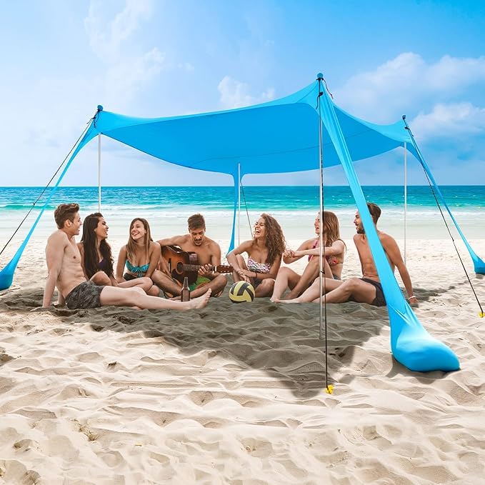 COMMOUDS Beach Tent Sun Shelter - UPF50+ Pop Up Beach Canopy with Sandbags & Sand Shovel & Windproof Poles, Portable Sun Shade for Beach, Camping, Picnics, Backyard-CubbioJoy