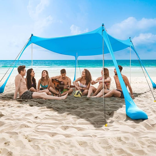 COMMOUDS Beach Tent Sun Shelter - UPF50+ Pop Up Beach Canopy with Sandbags & Sand Shovel & Windproof Poles, Portable Sun Shade for Beach, Camping, Picnics, Backyard-CubbioJoy