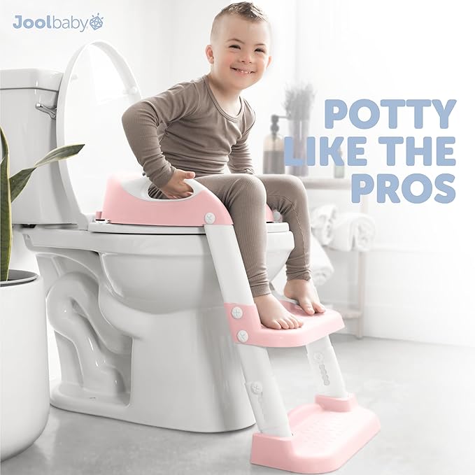 Jool Baby Potty Training Seat with 2 Step Ladder for Toddlers - Soft Cushioned Seat & Splash Guard, Adjustable Height (Pink)-CubbioJoy