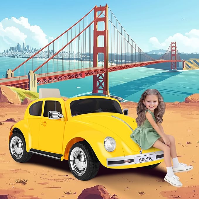 12V Kids Electric Car, Power Wheels with Remote Control, Ride on Car Toys with LED Light, 3 Speeds, Music, Yellow-CubbioJoy