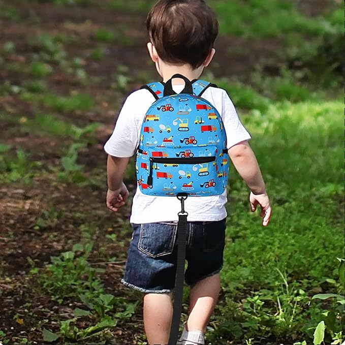 Accmor Toddler Backpack with Leash, Baby Backpacks with Anti Lost Wrist Link, Cute Mini Kids Backpack Leash Walking Harness for Travel, Small Excavator Backpack Tether for Boys Girls 1-3 (Light Blue)-CubbioJoy