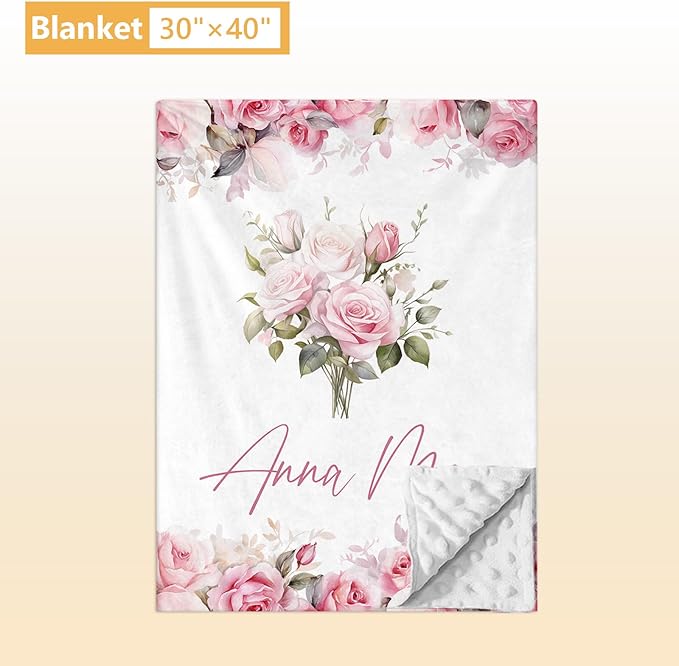 Custom Crib Bedding Set - 5 Pcs Personalized Name Pink Flowers Baby Crib Set for Infant Toddler Girl - Comfortable Double Layer Nursery Bedding Set - Customized Present for Birthday Baby Shower-CubbioJoy