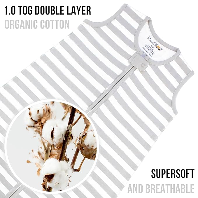 Baby Sleep Sack 1.0 TOG, Organic Cotton Baby Wearable Blanket with Two-Way Zipper, Swaddle Transition Baby Sleeping Bag, All-Season Sleep Sack for Newborn Infant Toddler Boy Girl, 2-Pack, 12-18 Month-CubbioJoy