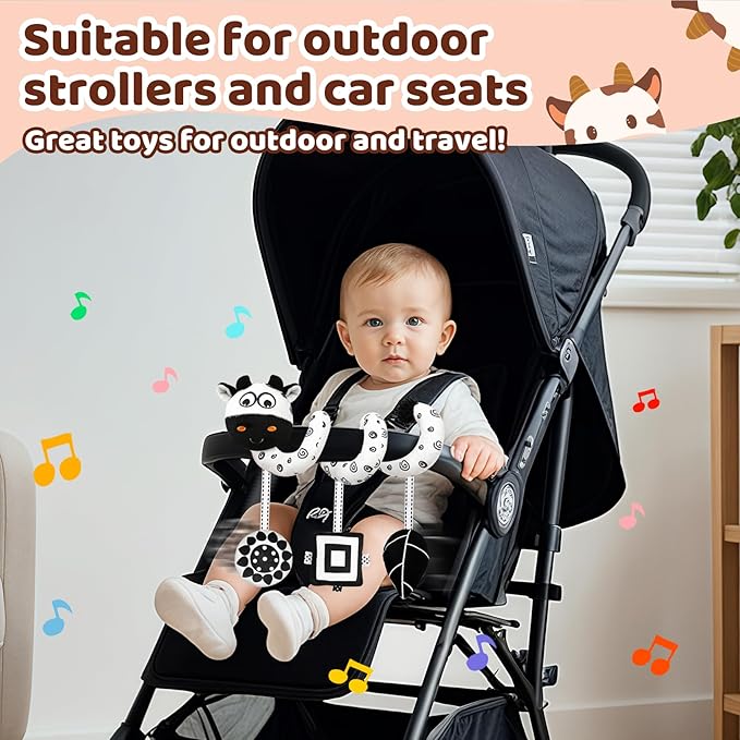 Black and White High Contrast Baby Toys - Sensory Infant Hanging Carseat & Stroller Toy for Newborns 0-6,6-12Months Perfect Easter Birthday & Baby Shower for Babies Boys Girls-CubbioJoy