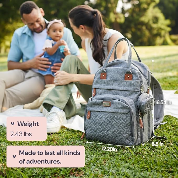 BabbleRoo Diaper Bag Backpack - Baby Essentials Travel Bag - Multi Function Waterproof Diaper Bag, Travel Essentials Baby Bag with Changing Pad, Stroller Straps & Pacifier Case – Unisex, Sage Green-CubbioJoy