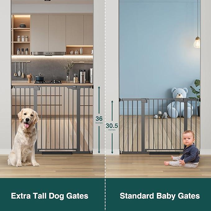 Cumbor 36" Extra Tall Baby Gate for Stairs, 29.7-48" Wide Dog Gates for Doorways, Auto Close Safety Gate for Babies and Pets, Easy Install, Pressure Mounted, Fits Doorways, Stairs, Entryways, Black-CubbioJoy