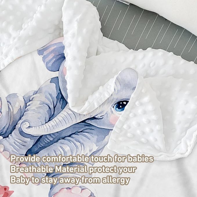 Custom Name Crib Bedding Set - Elephant Theme, Personalized Pink Flower Pattern Nursery Bedding 3-Piece Set– Soft Blanket, Fitted Sheet, Changing Pad Cover – for Newborns Girls Nursery Gifts-CubbioJoy