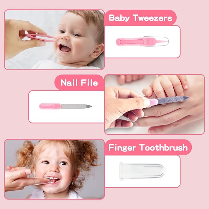 Baby Grooming Kit, Infant Safety Care Set with Hair Brush Comb Nail Clipper Nasal Aspirator,Baby Essentials Kit for Newborn Girls Boys(13 Pc Pink Kit)-CubbioJoy