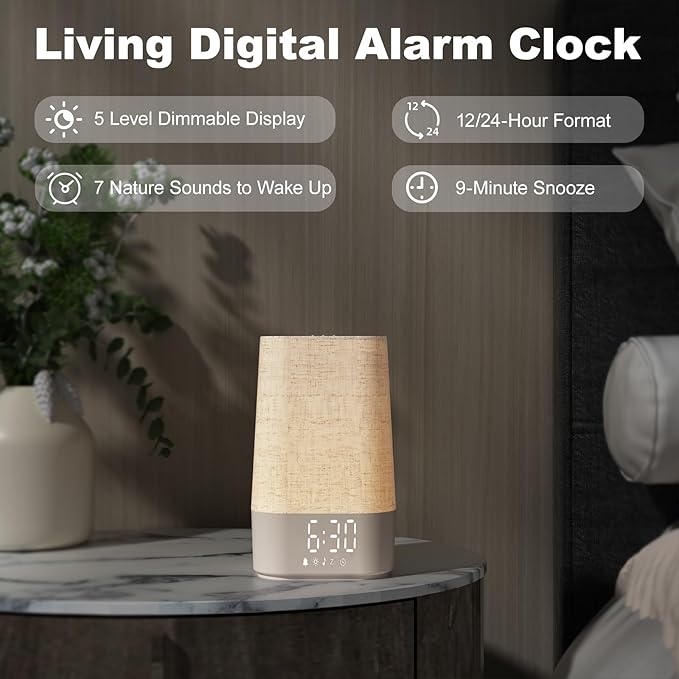 4-in-1 Sunrise Alarm Clock White Noise Sound Machine for Heavy Sleepers, Adults & Kids – Gentle Wake Up Light Alarm Clock with 30 Soothing Sounds, Dimmable Amber Breathing Night Light for Bedrooms-CubbioJoy
