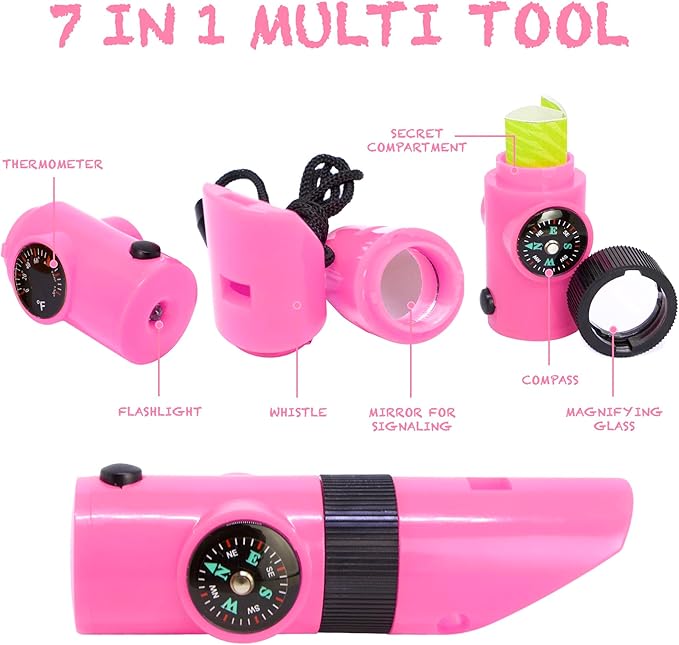 Bug Hunting Kit, Pink Safari Vest, Hat, Binoculars, Lg. Butterfly Net, Bug Container, Whistle, Flashlight, Magnifier, Thermostat, Compass, Age 3+-CubbioJoy